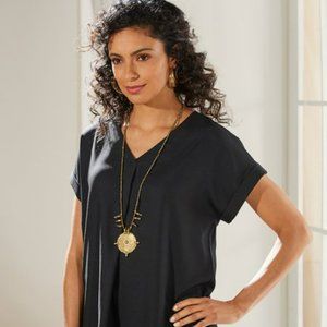 SOFT SURROUNDINGS Sappora Black Inverted Back Pleated Top Size Small